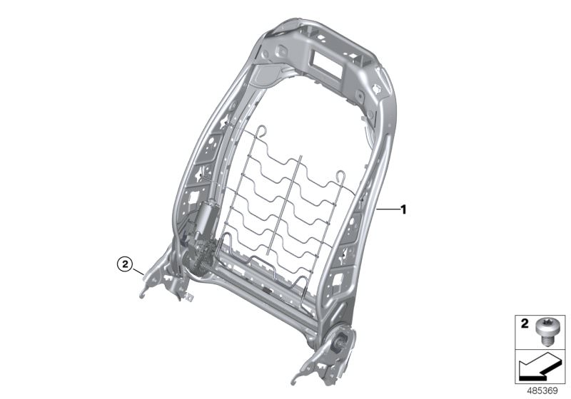 Picture board Seat, front, backrest frame for the BMW 3 Series models  Original BMW spare parts from the electronic parts catalog (ETK) for BMW motor vehicles (car)   Backrest frame, electrical, Screw
