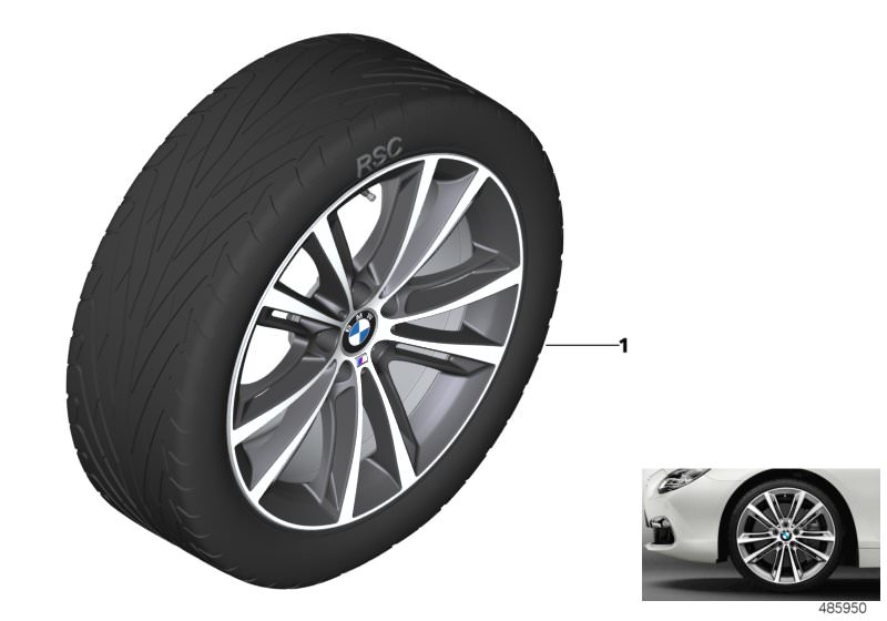 Picture board BMW LA wheel M Performance V-spoke 464M for the BMW 5 Series models  Original BMW spare parts from the electronic parts catalog (ETK) for BMW motor vehicles (car) 