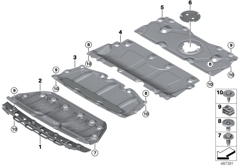 Bildtafel Motorraumabschirmung für die BMW 3er Modelle  Original BMW Ersatzteile aus dem elektronischen Teilekatalog (ETK) für BMW Kraftfahrzeuge( Auto)    Adapter Motorraumabschirmung, C-Clip Kunststoffmutter, Deckel, Motorraumabschirmung, Motorraumabsch