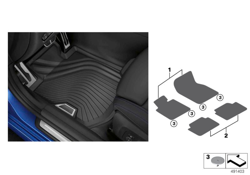 Illustration du Tapis de sol Allwetter pour les BMW 3 Série Modèles  Pièces de rechange d'origine BMW du catalogue de pièces électroniques (ETK) pour véhicules automobiles BMW (voiture) 