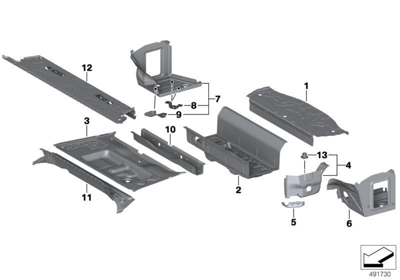 Picture board Mounting parts for trunk floor panel for the BMW Z Series models  Original BMW spare parts from the electronic parts catalog (ETK) for BMW motor vehicles (car)   Bracket activated Carbon container, Earth pin, Front cross member for rear axle
