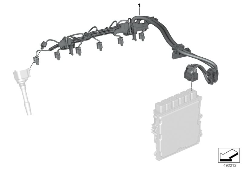 Illustration du Faisceau de câbles moteur pour les BMW Z Série Modèles  Pièces de rechange d'origine BMW du catalogue de pièces électroniques (ETK) pour véhicules automobiles BMW (voiture)   Wiring harness injection valve/ignition