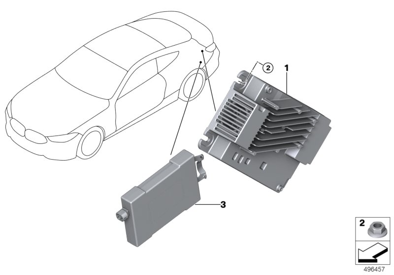 Bildtafel Receiver Audio Module für die BMW 8er Modelle  Original BMW Ersatzteile aus dem elektronischen Teilekatalog (ETK) für BMW Kraftfahrzeuge( Auto)    CI Plus Modul - TV Karte, Receiver Audio Module, Sechskantmutter