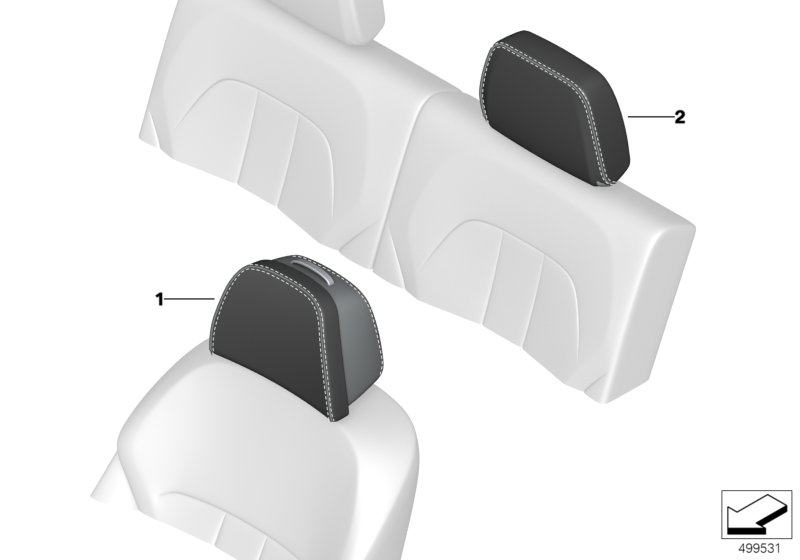 Picture board Ind. headrest, comfort seat, rear for the BMW X Series models  Original BMW spare parts from the electronic parts catalog (ETK) for BMW motor vehicles (car)   Headrest comfort, leather, Headrest leather, rear