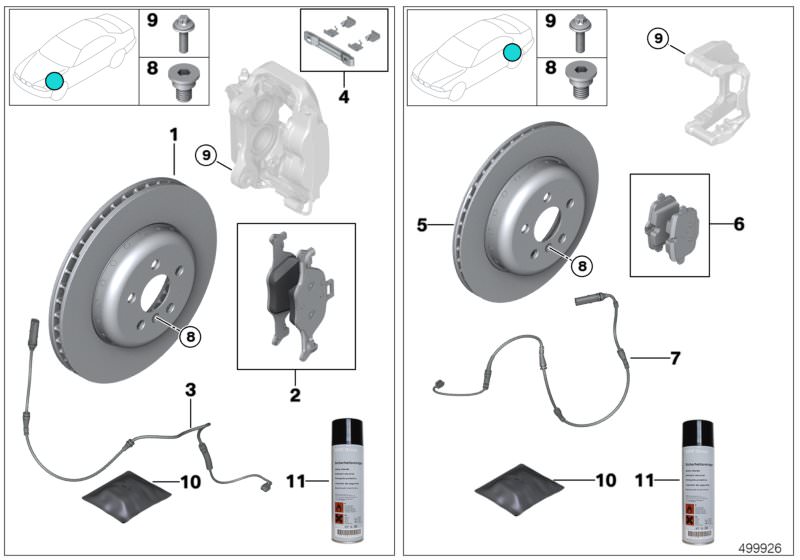 Picture board Service, brakes for the BMW 6 Series models  Original BMW spare parts from the electronic parts catalog (ETK) for BMW motor vehicles (car) 