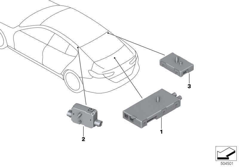 Bildtafel Einzelteile Antennenverstärker-Diversity für die BMW 8er Modelle  Original BMW Ersatzteile aus dem elektronischen Teilekatalog (ETK) für BMW Kraftfahrzeuge( Auto)    Antennenverstärker, Entstörfilter, Sperrkreis