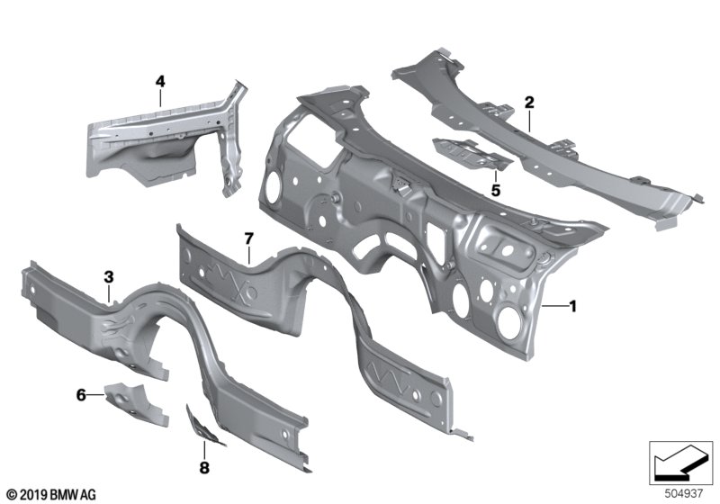 Picture board Splash wall parts for the BMW Z Series models  Original BMW spare parts from the electronic parts catalog (ETK) for BMW motor vehicles (car)   Attachment, console,transm.carrier,right, Cross member, splash wall, Mounting, suspension cross-br