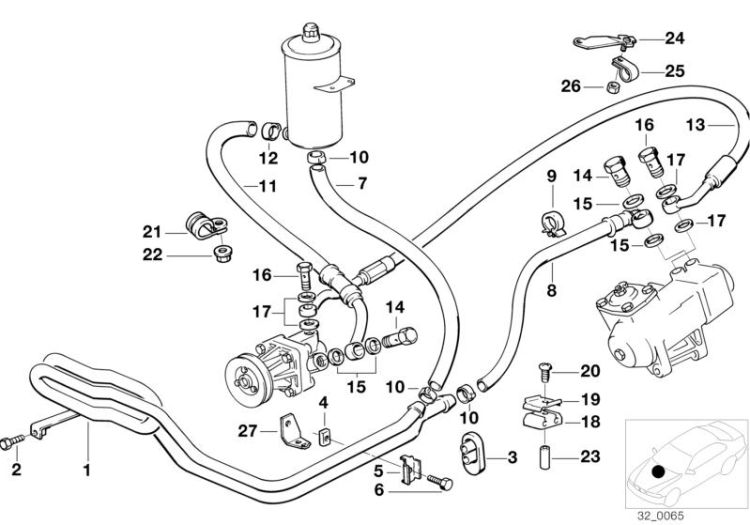 32411135956 Pressure hose assy Steering Lubrication system BMW 5er E39 32411135395 E34 >3706<, Tubo de presion