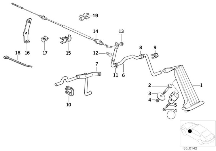 Halter Gaskabelzug, Nummer 16 in der Abbildung