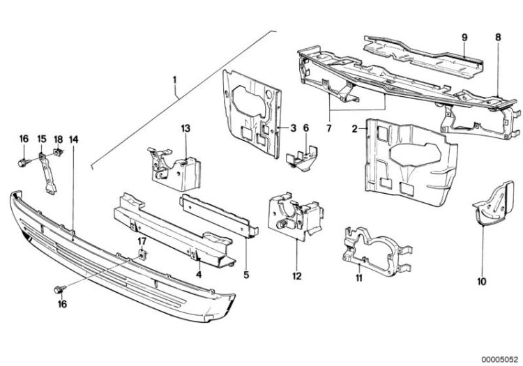 41111872083 Holder Bodywork Front body BMW 3er E30 E21 >5052<, Soporte