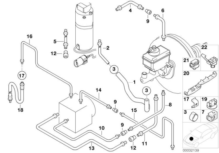 Halter Bremsleitung, Nummer 22 in der Abbildung