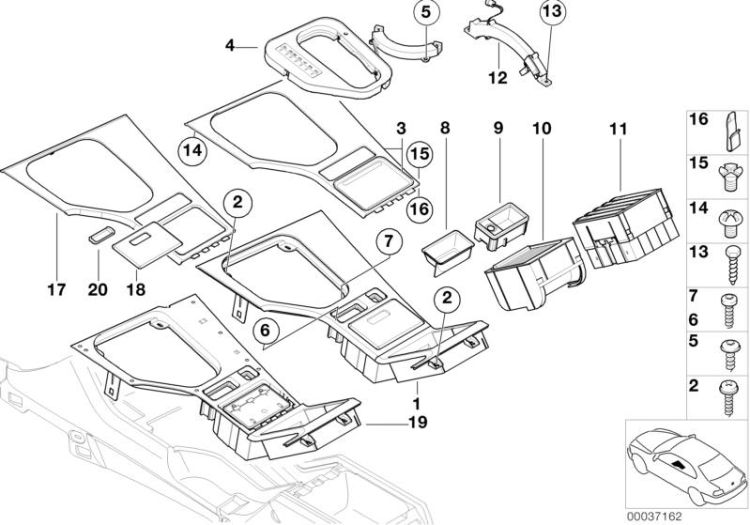 07119910393 Screw Vehicle trim Centre armrest  oddments trays BMW 6er E24 E46 E39 E38 >37162<, tornillo