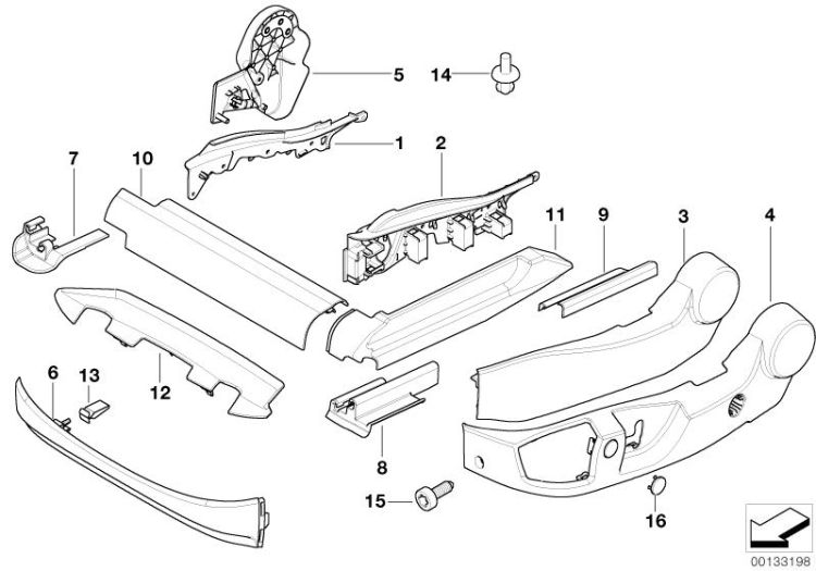 Attachment rail, cover, left, Number 02 in the illustration
