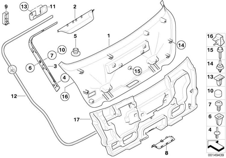 Trunk lid sealing, Number 12 in the illustration