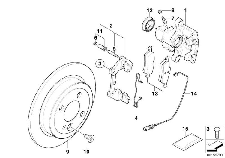 Caliper housing right, Number 01 in the illustration