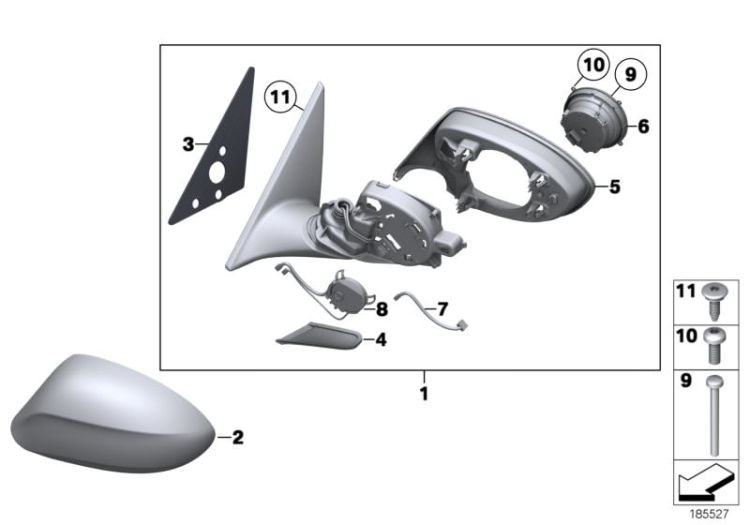 Exterior mirror w/o glass, heated, left, Number 01 in the illustration