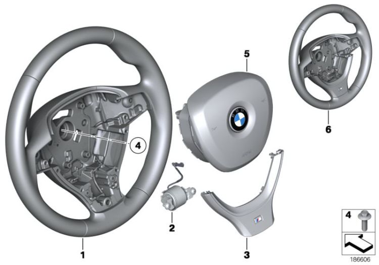 32337845944 M Sports steering wheel leather Steering Steering wheel BMW 5er F10  >186606<, Volante M sport, cuoio