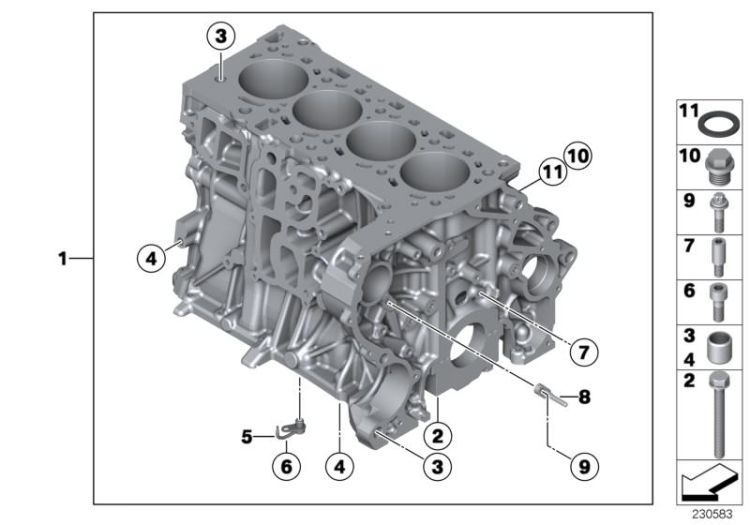 11110494285 Engine block with piston Engine Engine housing Mini Paceman Paceman  Clubman N Cabrio N Countryman  Paceman  Coupé  Roadster  >230583<, Bloque de cilindros con pistones