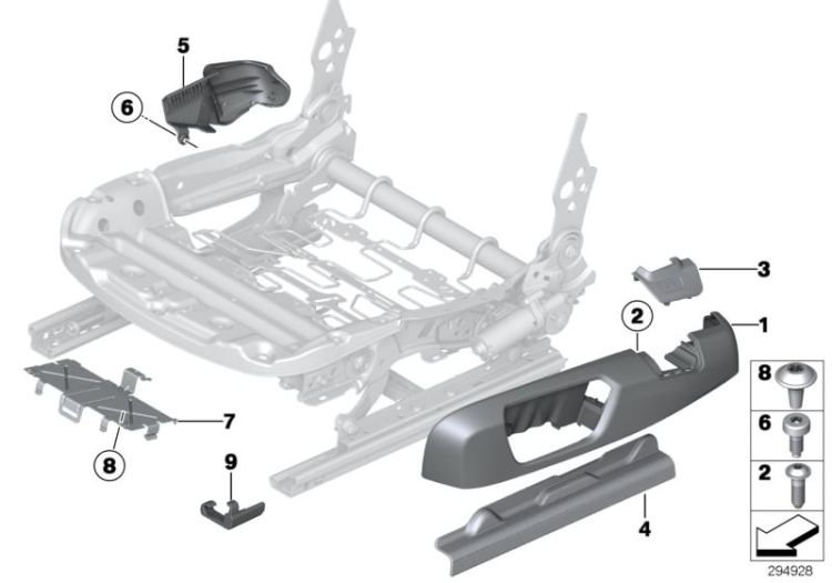 Covering seat rail left, Number 04 in the illustration