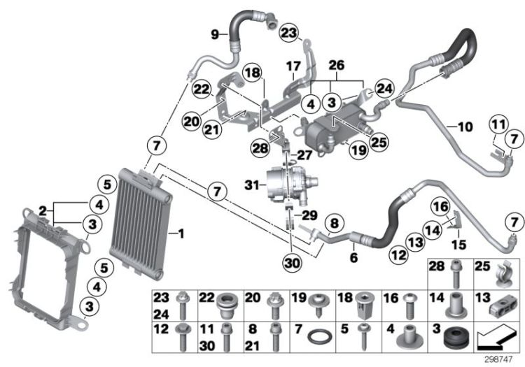 17217628058 Heat exchanger for engine oil Radiator Radiator BMW 3er F30 2er  2er N >298747<, Intercambiador de calor - aceite motor