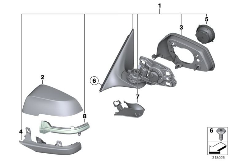 Exterior mirror w/o glass, heated, left, Number 01 in the illustration