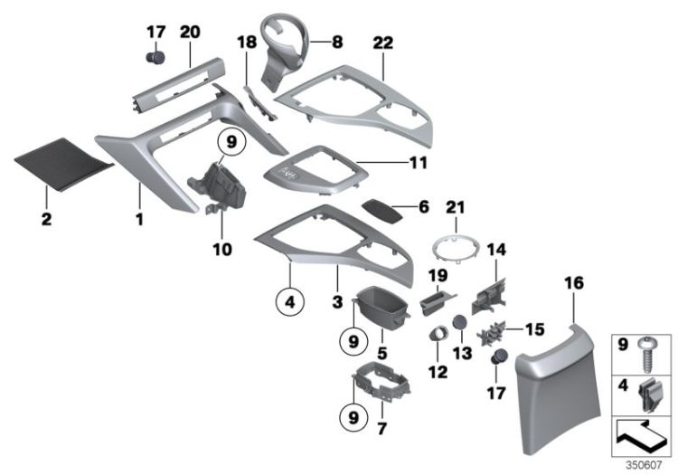 51162997468 Trim centre console alum prec  ground Vehicle trim Centre armrest  oddments trays BMW X1 X1  E84 >350607<, Mascher. consolle centr. allum. levigato