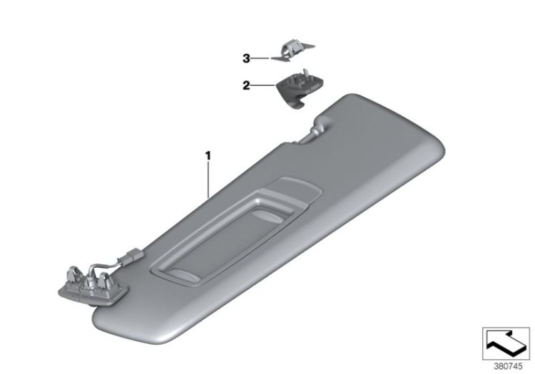 Sun visor with mirror right, Number 01 in the illustration