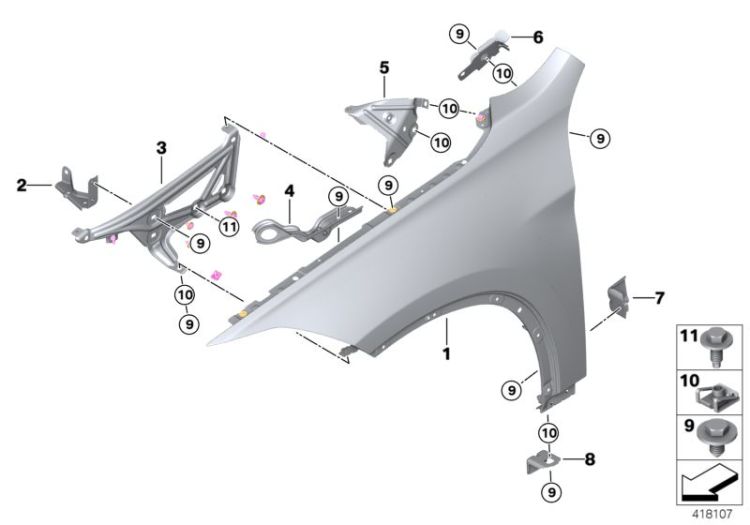 Extension, wheel housing strut right, Number 03 in the illustration