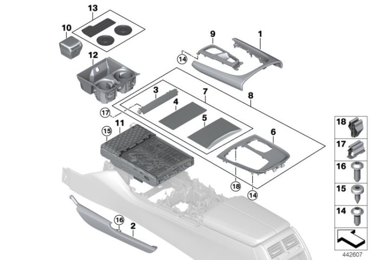 Placage de console centrale en cuir, numéro 01 dans l'illustration