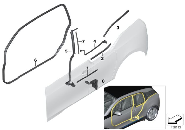 Foam part, door, rear right, Number 08 in the illustration