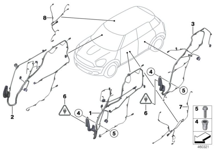 Door cable harness, co-driver`s side, Number 02 in the illustration