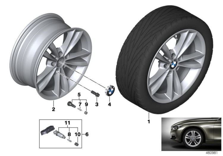 36116866306 Light alloy disc wheel Reflexsilber Wheels Light alloy rim BMW 3er 3er  F34N >460981<, Ruota a disco lega leggera Reflexsilber