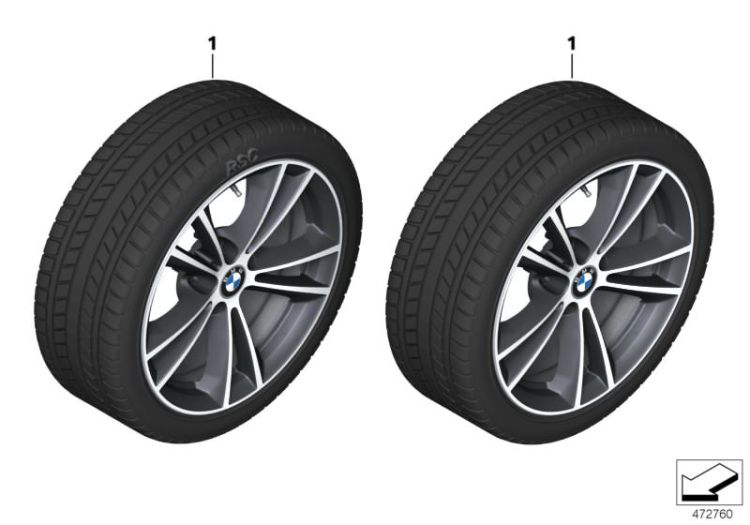 36110049750 RDC wheel with tyre winter Ferricgrey Retrofitting  conversion  accessories COMPLETE WINTER WHEEL BMW 6er E63 G30 5er  >472760<, RDC ruota inv.compl. l.l. Ferricgrey