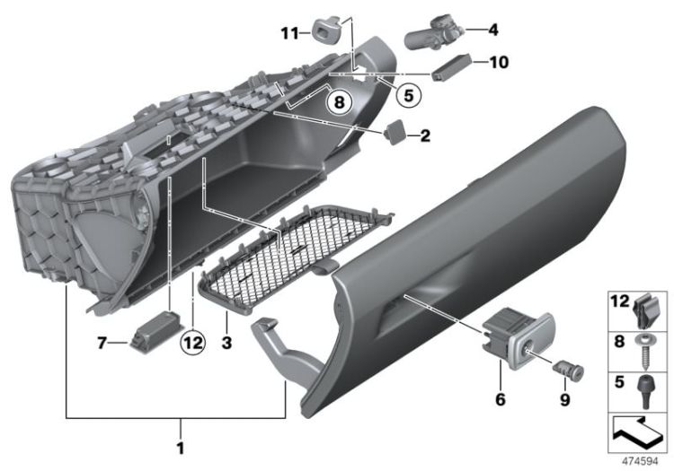 51169271856 GLOVE BOX Vehicle trim Instrument carrier  mounting parts BMW 4er F36 F32 F33 F33N >474594<, Guantera