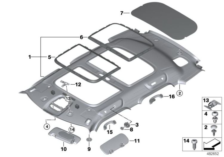 Headlining panoramic roof, Number 01 in the illustration