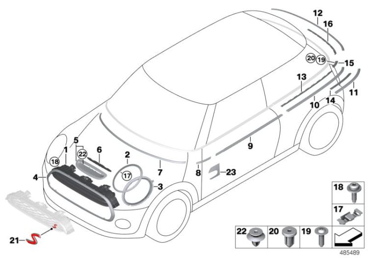 51137954744, Trim, aux. direction indicator, right, Vehicle trim, exterior trim / grille, Mini Clubman F54, 511300000037124840,, Moldura luz intermitente adicional der.