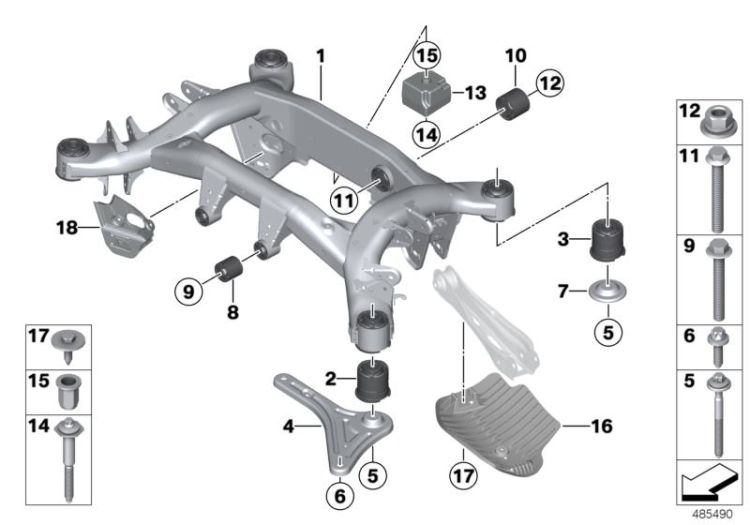 33306874404 REAR AXLE CARRIER Rear Axle rear axle with suspension BMW X4 X4  X3  >485490<, Portaasse posteriore