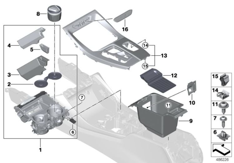 51166823216 Mat insert storage compartment front Vehicle trim Centre armrest  oddments trays BMW X4 X4  X3  >486226<, Esterilla portaobjetos delantera