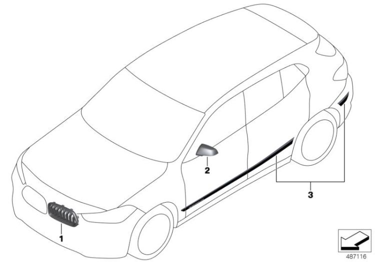 Aussenspiegelkappe Carbon links, Nummer 02 in der Abbildung