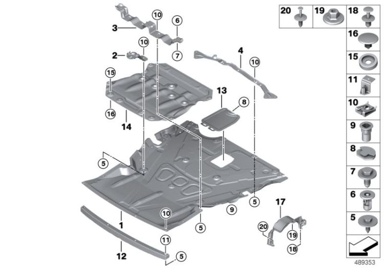 Halter Motorraumabsch. Unterfahrschutz, Nummer 03 in der Abbildung