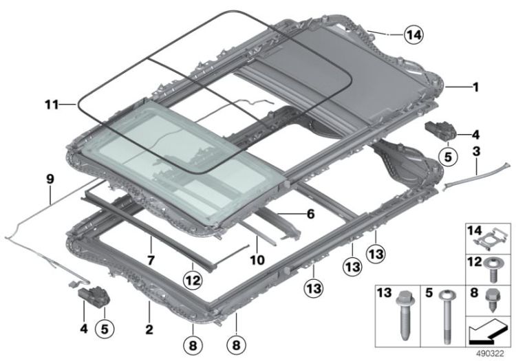 Panoramadach Rahmen, Nummer 02 in der Abbildung