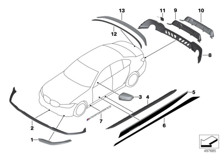 Aussenspiegelkappe Carbon RHD links, Nummer 03 in der Abbildung