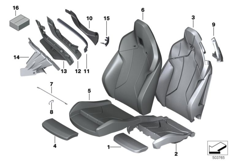 52108076432, Sports seat cover leather, Seats, Front seat, BMW  i3 I01, 521000000036551408,, Funda asiento sportivo cuero