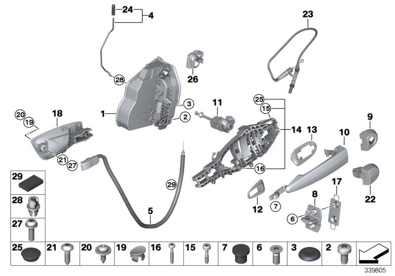 Poignée porte, interieur gauche d`origine BMW grau (51417144547)