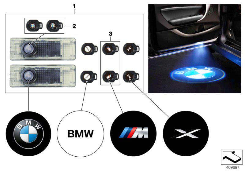 Original BMW LED door projectors 68mm (63312468386)