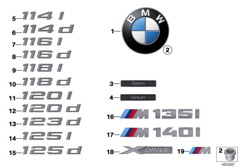 Original BMW Emblem geklebt hinten 1er F21 - 120D 
