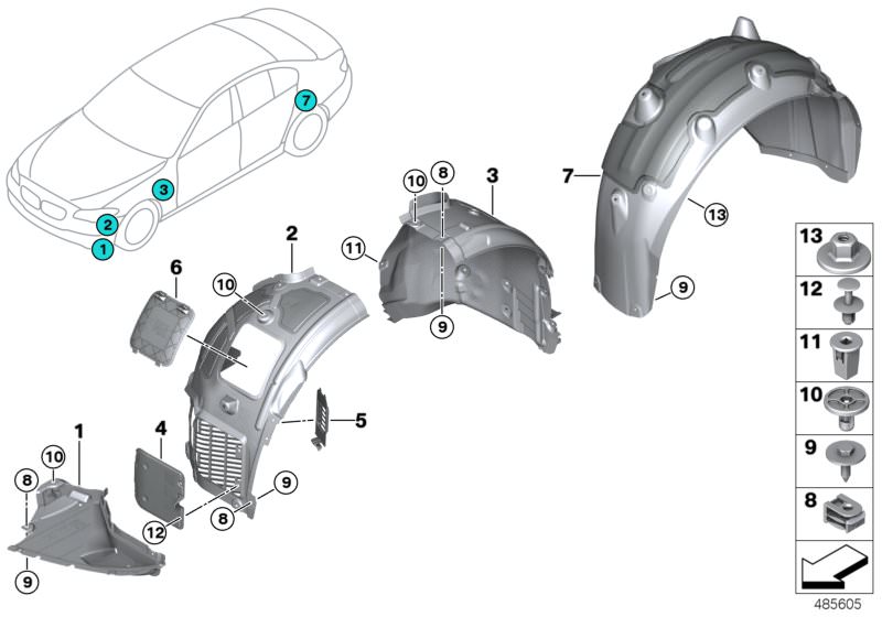 Original BMW Abdeckung Radhaus Vorderteil vorn links 7er E65