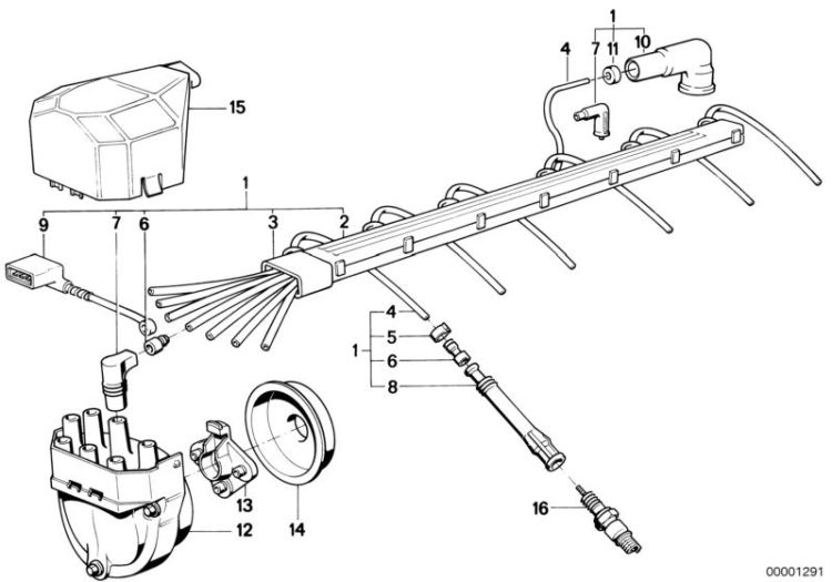 12121722253 IGNITION WIRING Engine Electrical System IGNITION SYSTEM BMW 5er E39 E34 E32 >1291<, Tronco de cables de encendido