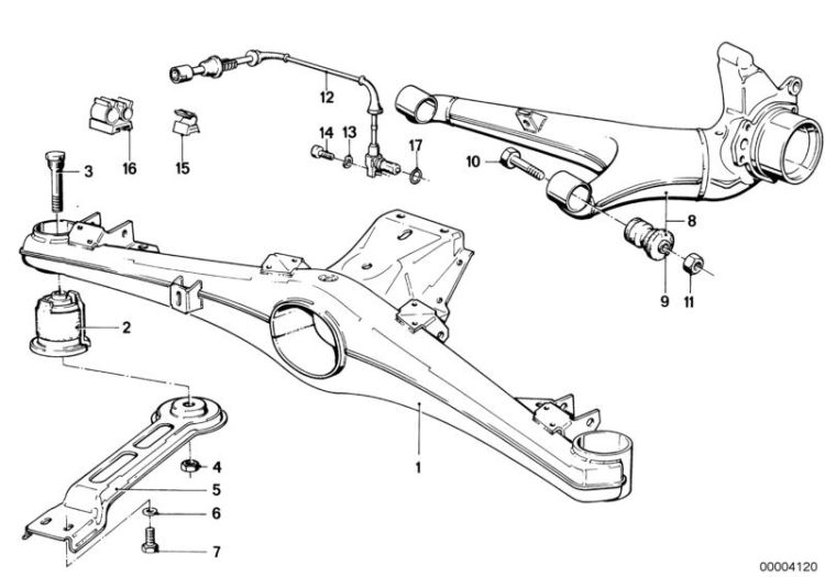 Rear axle support/wheel suspension ->