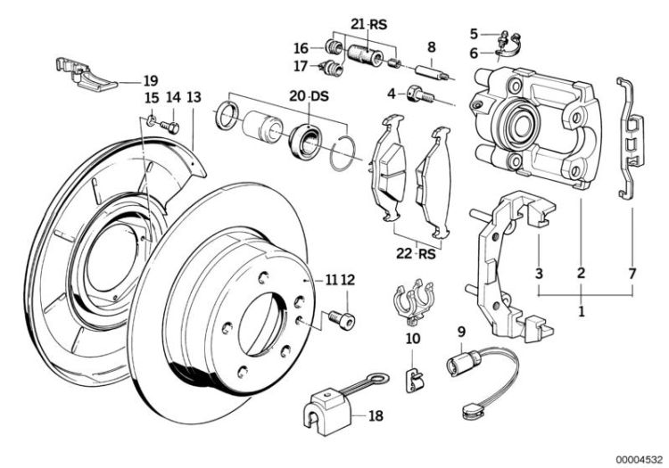 34211155716 Repair set brake caliper Brakes Rear wheel brake brake pad sensor BMW 3er E36 E30 E28 E24 >4532<, Corred.di riparaz.pinza del freno disco